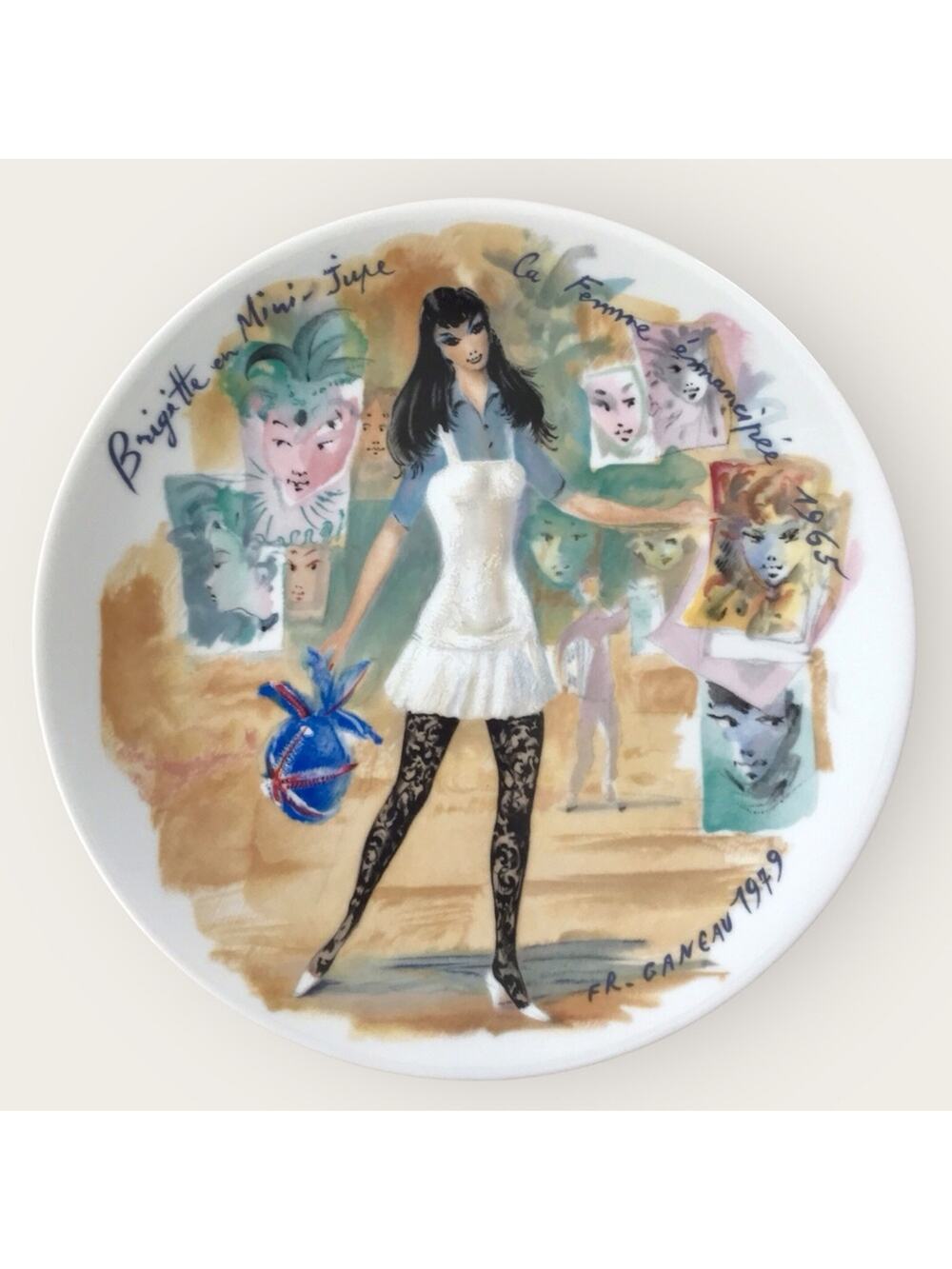 Limoges Vintage 1979 Women of the Century Brigitte in a Mini-Skirt Plate